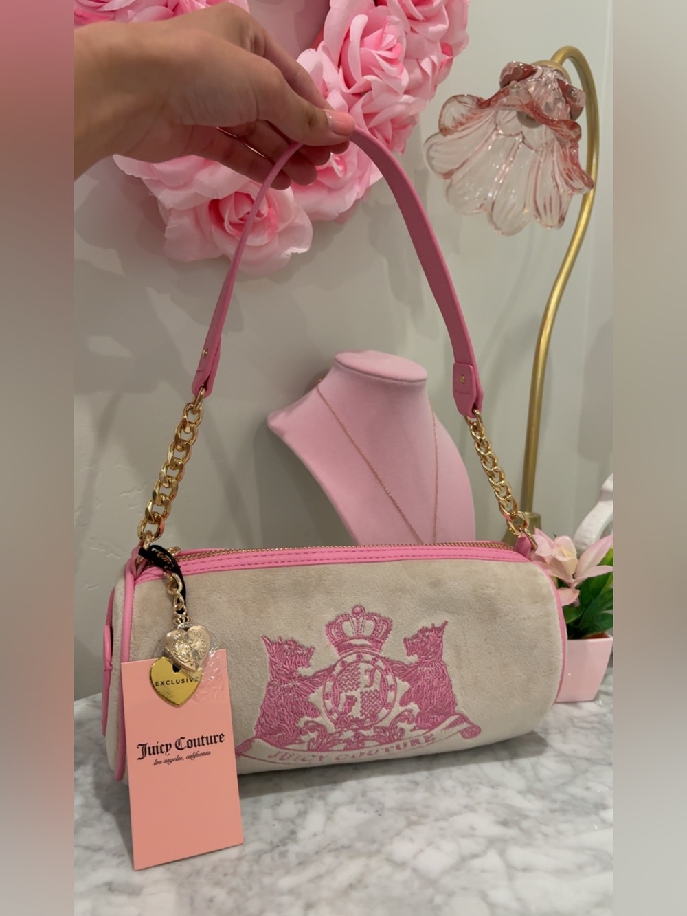 Juicy Couture Pink and Cream Barrel Shoulder Bag